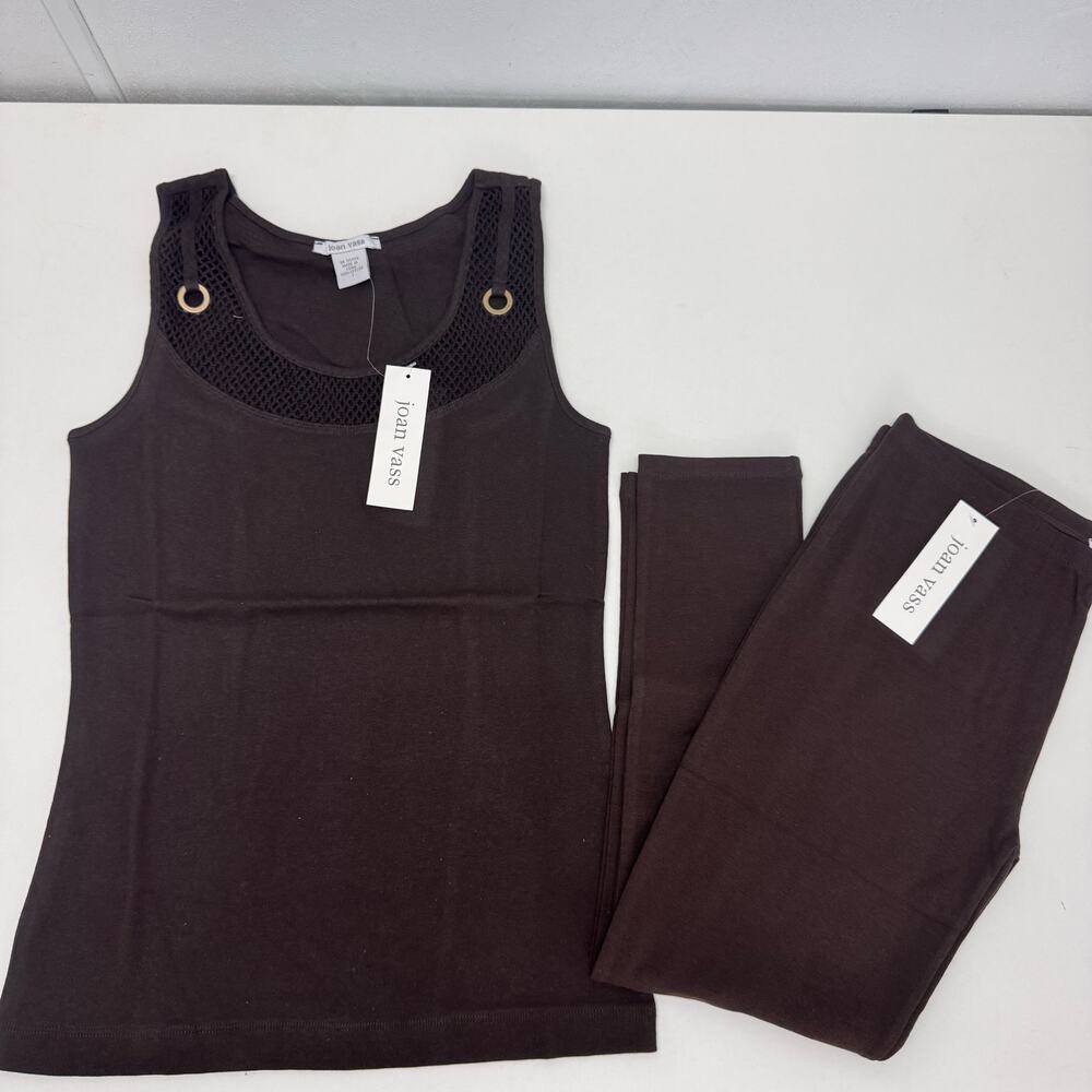 NWT Joan Vass Mesh Tank & Legging SET Brown Casual Lounge Normcore Summer